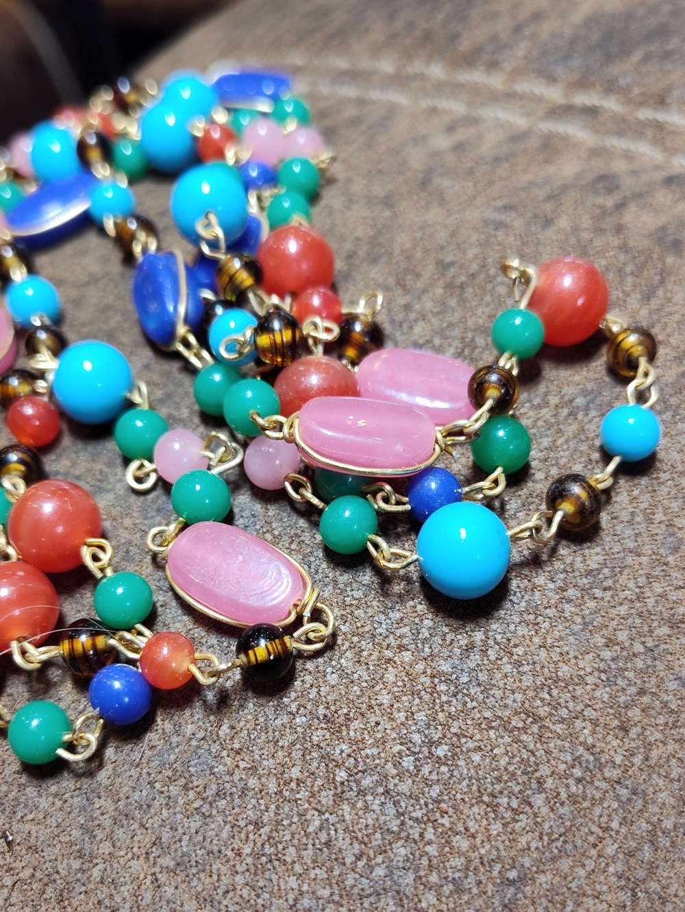 Mid-century Colorful Flapper Style Venetian Glass 58 inch Necklace - Picture 3 of 3